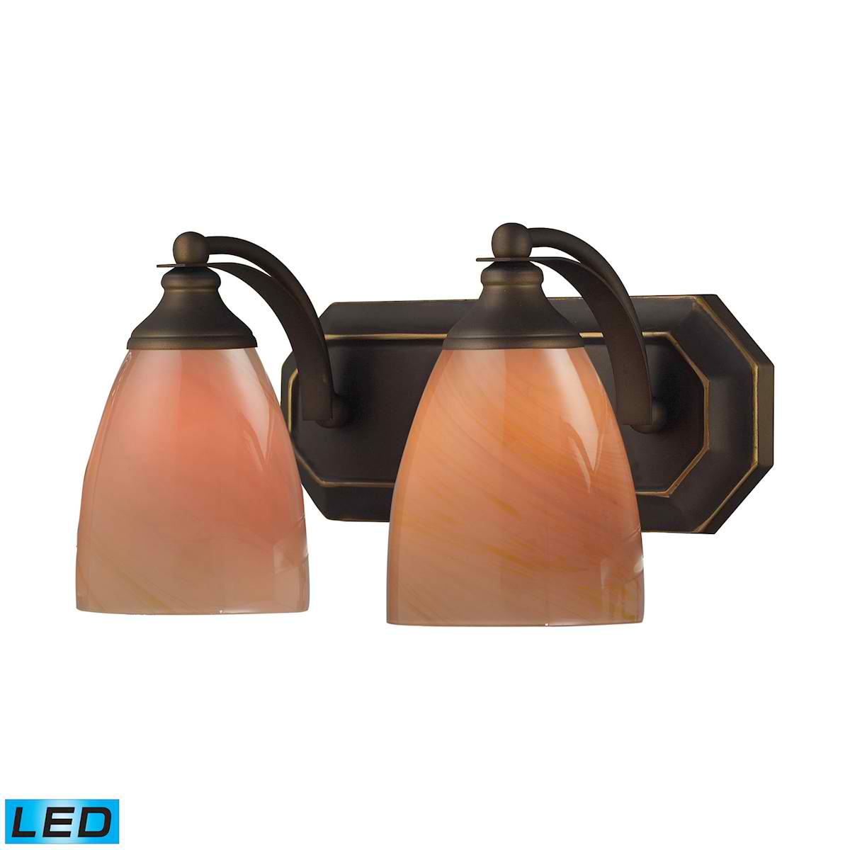 2 Light Vanity in Aged Bronze and Sandy Glass - LED, 800 Lumens (1600 Lumens Total) with Full Scale