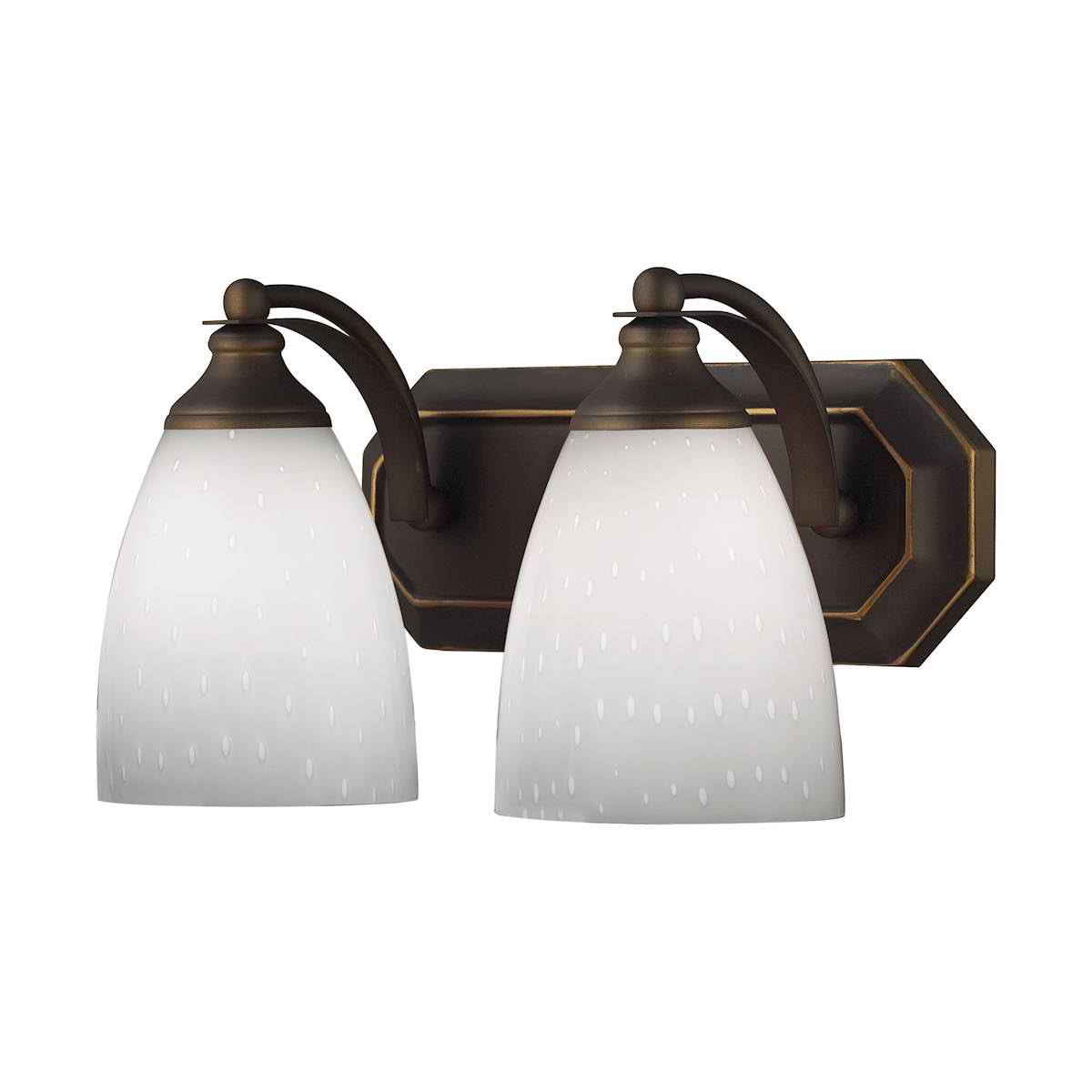 Vanity 2 Light Aged Bronze with Simple White Glass