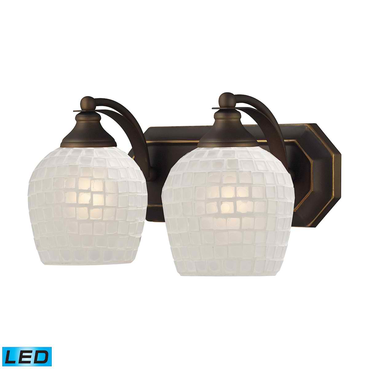 2 Light Vanity in Aged Bronze and White Mosaic Glass - LED, 800 Lumens (1600 Lumens Total) with Full Scale