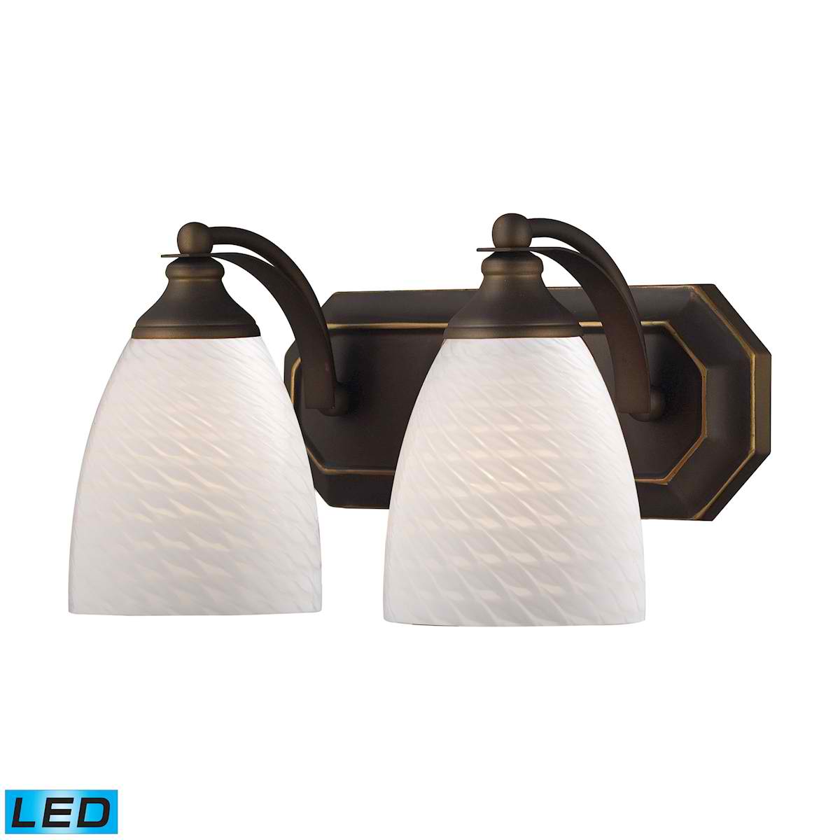 2 Light Vanity in Aged Bronze and White Swirl Glass - LED, 800 Lumens (1600 Lumens Total) with Full Scale