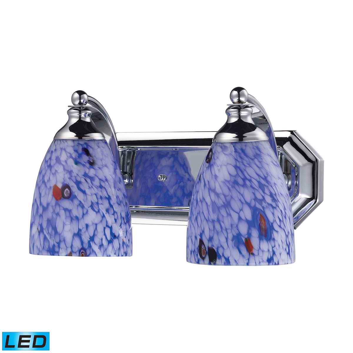 2 Light Vanity in Polished Chrome and Starburst Blue Glass - LED, 800 Lumens (1600 Lumens Total) With Full Scale