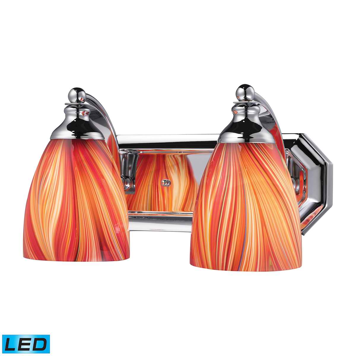2 Light Vanity in Polished Chrome and Multi Glass - LED, 800 Lumens (1600 Lumens Total) with Full Scale