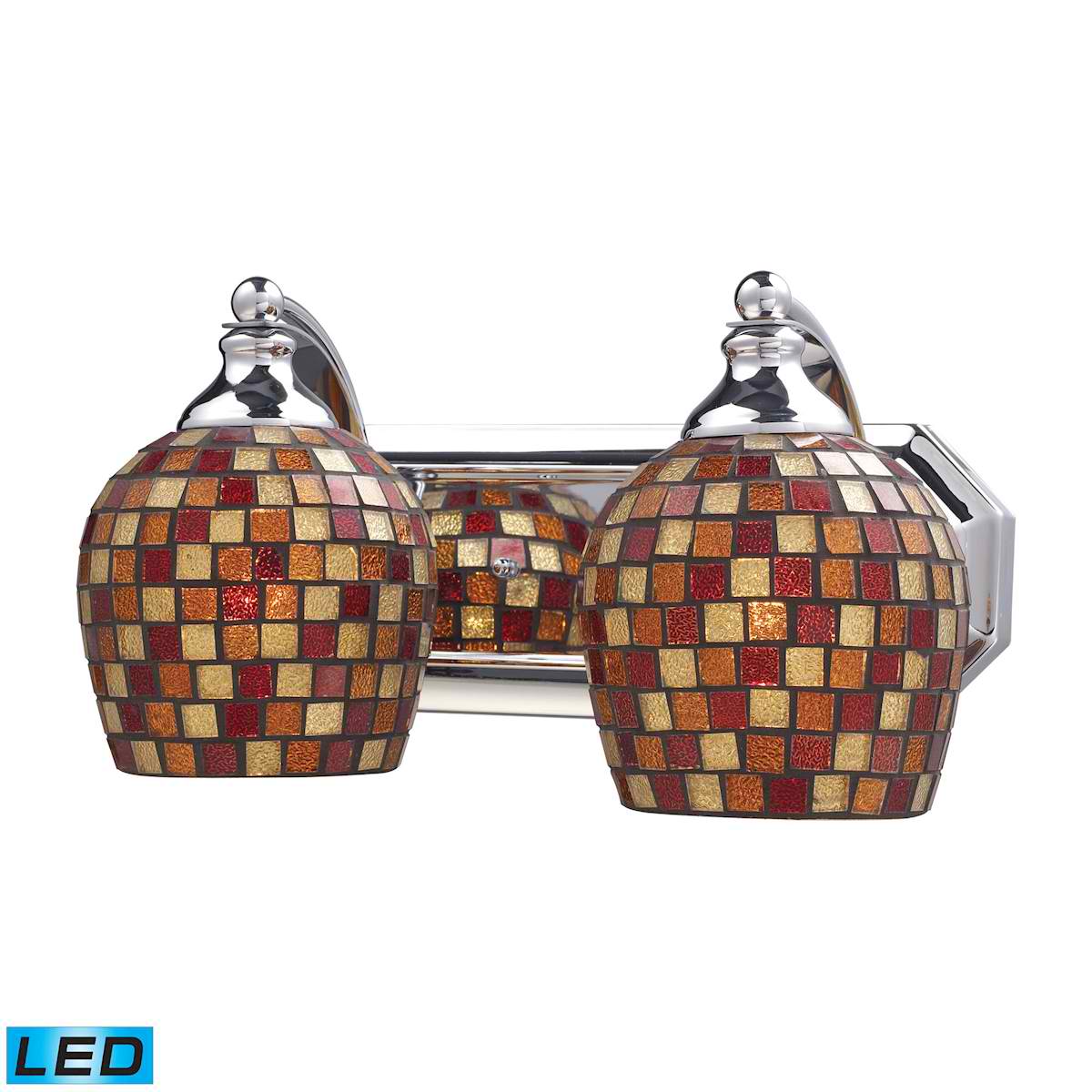 2 Light Vanity in Polished Chrome and Multi Mosaic Glass - LED, 800 Lumens (1600 Lumens Total) With Full Scale