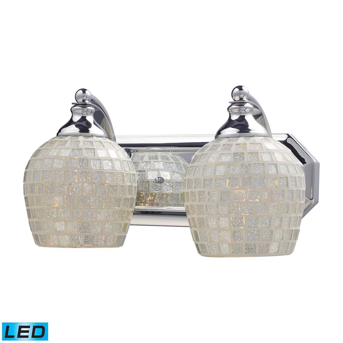 2 Light Vanity in Polished Chrome and Silver Mosaic Glass - LED, 800 Lumens (1600 Lumens Total) With Full Scale