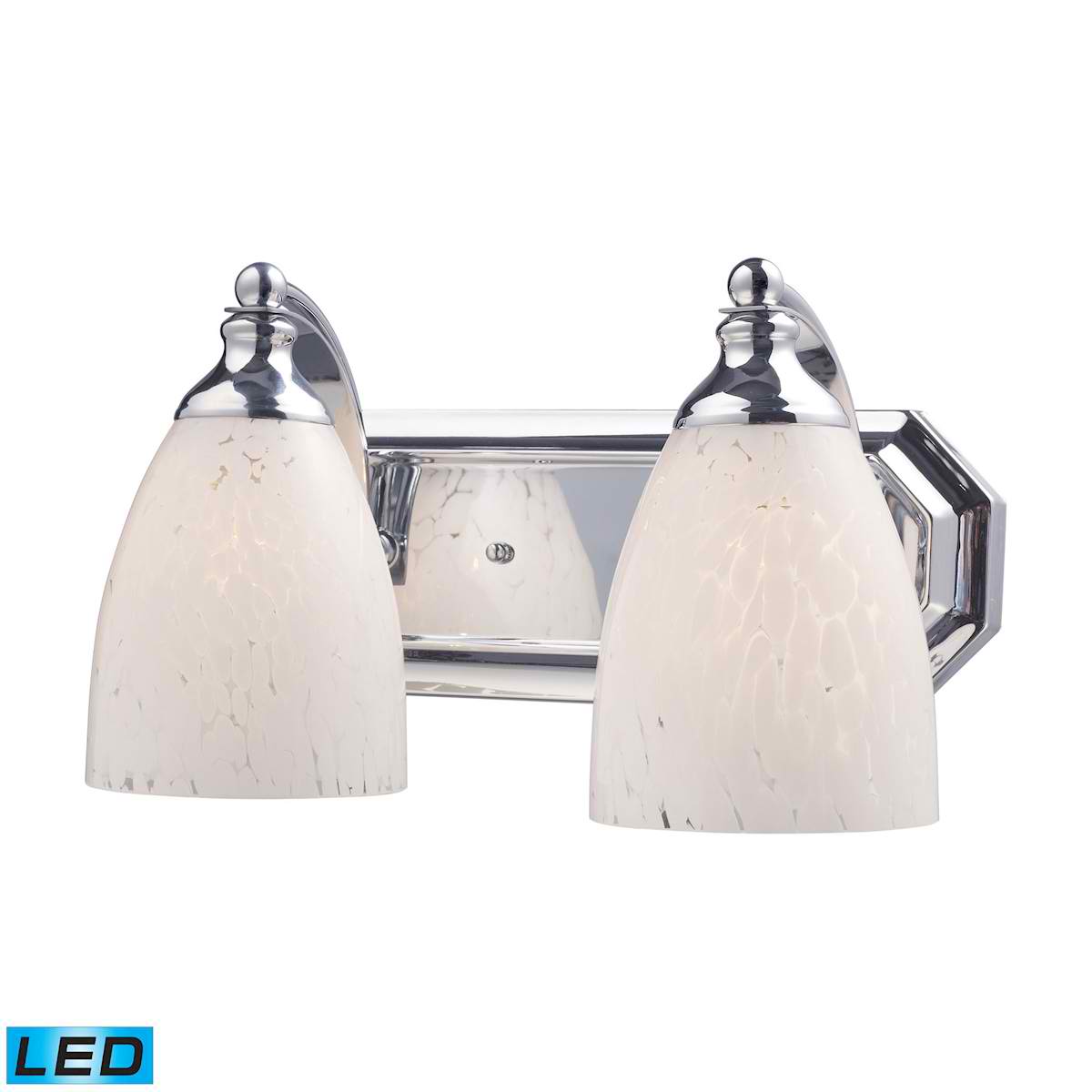 2 Light Vanity in Polished Chrome and Snow White Glass - LED, 800 Lumens (1600 Lumens Total) with Full Scale