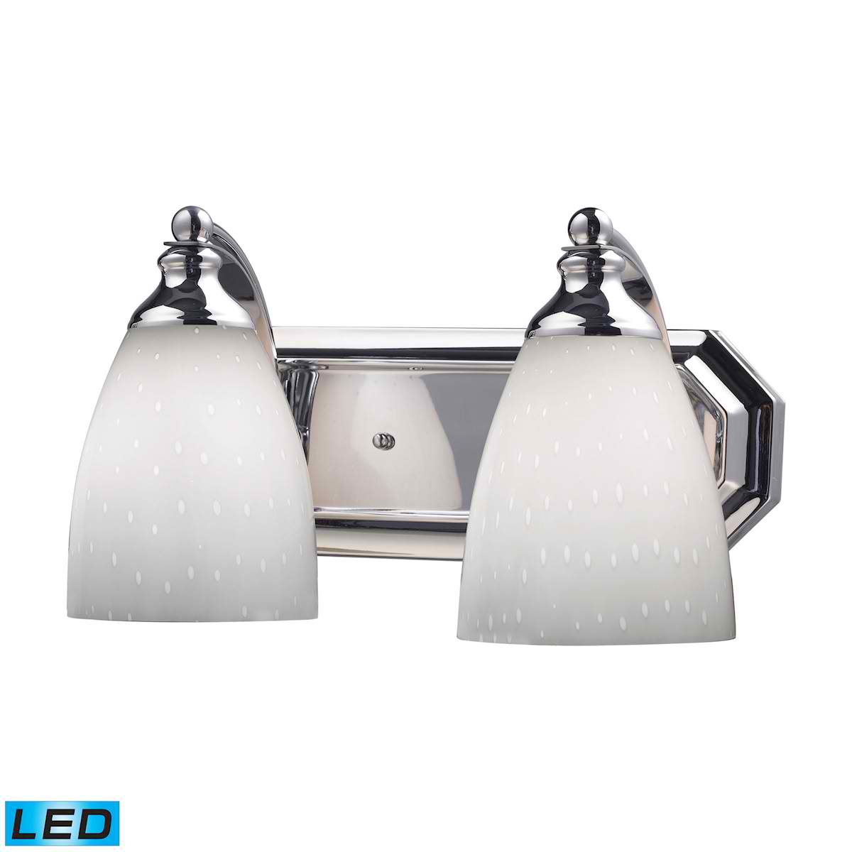 2 Light Vanity in Polished Chrome and Simply White Glass - LED, 800 Lumens (1600 Lumens Total) With Full Scale