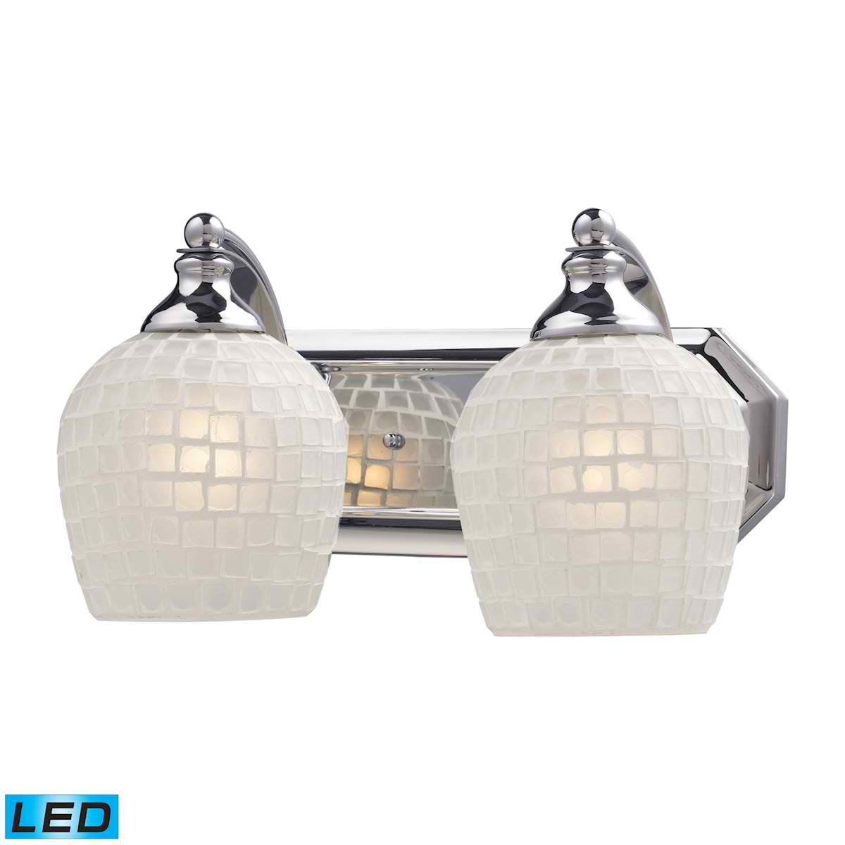 2 Light Vanity in Polished Chrome and White Mosaic Glass - LED, 800 Lumens (1600 Lumens Total) With Full Scale