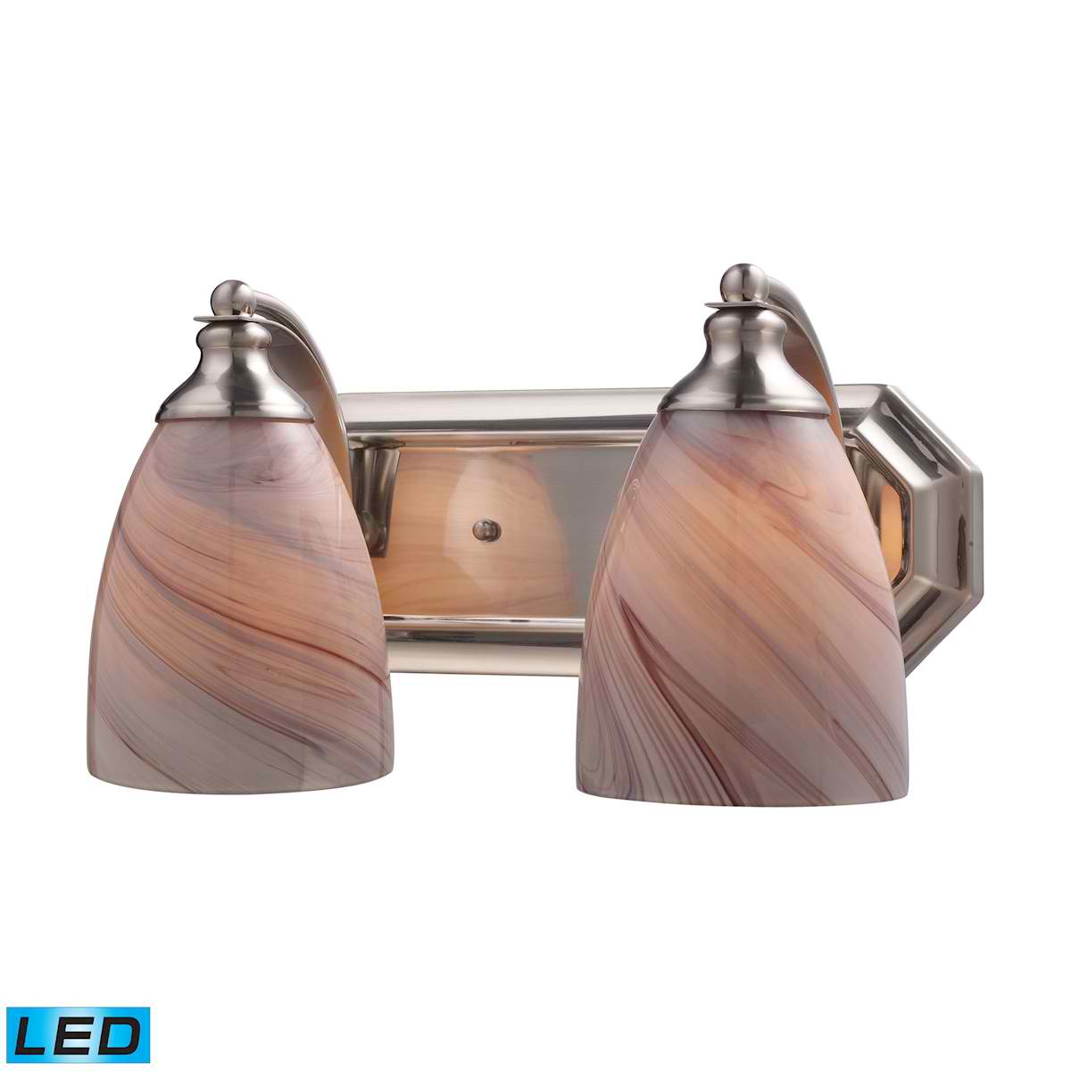 2 Light Vanity in Satin Nickel and Creme Glass - LED, 800 Lumens (1600 Lumens Total) with Full Scale
