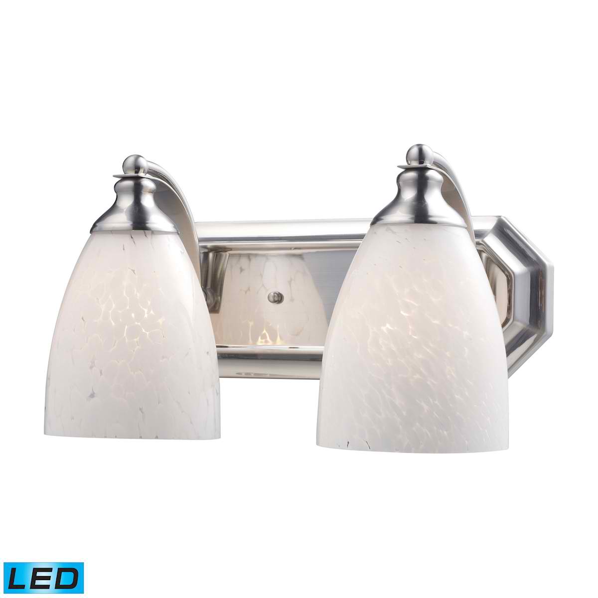 2 Light Vanity in Satin Nickel and Snow White Glass - LED, 800 Lumens (1600 Lumens Total) with Full Scale
