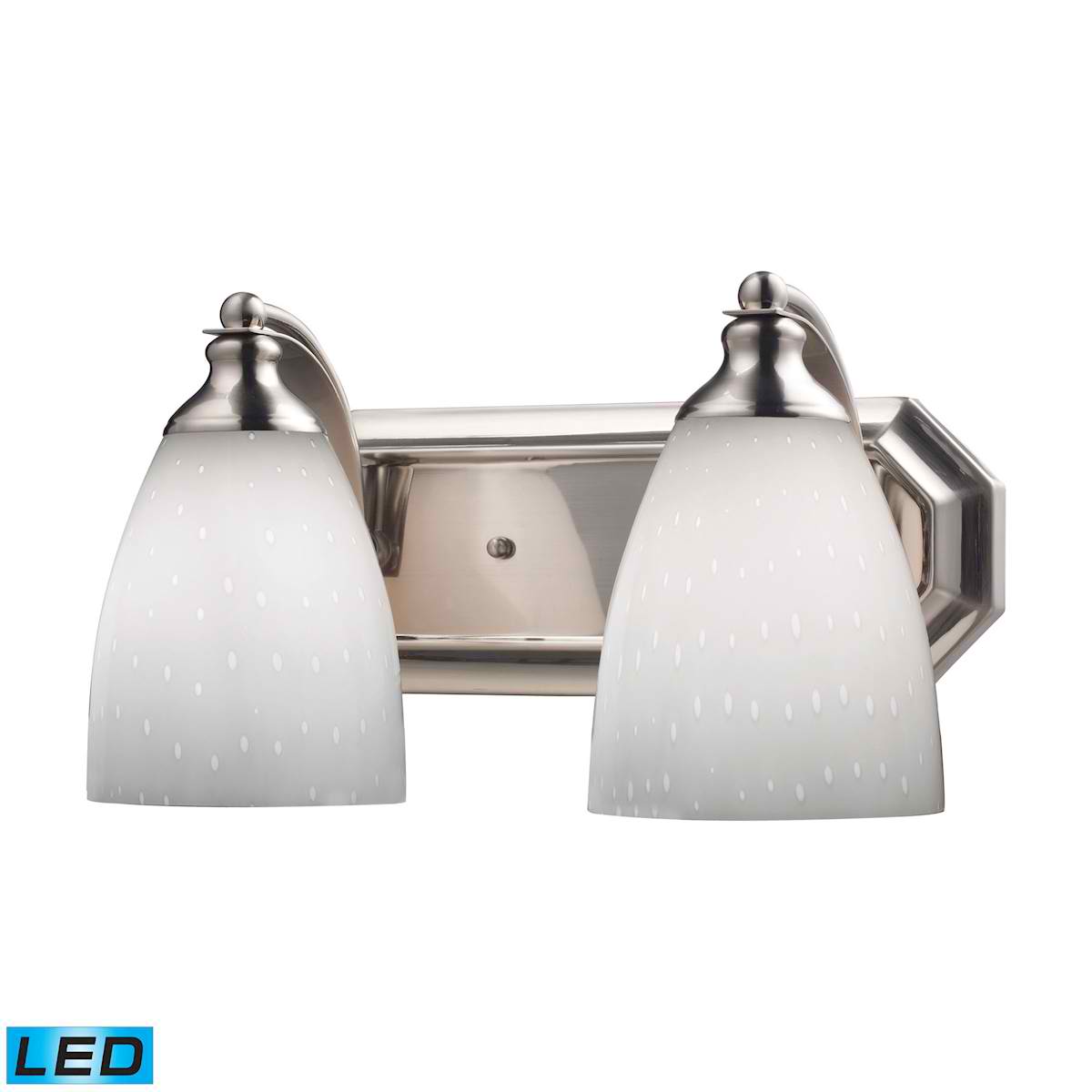 2 Light Vanity in Satin Nickel and Simply White Glass - LED, 800 Lumens (1600 Lumens Total) with Full Scale