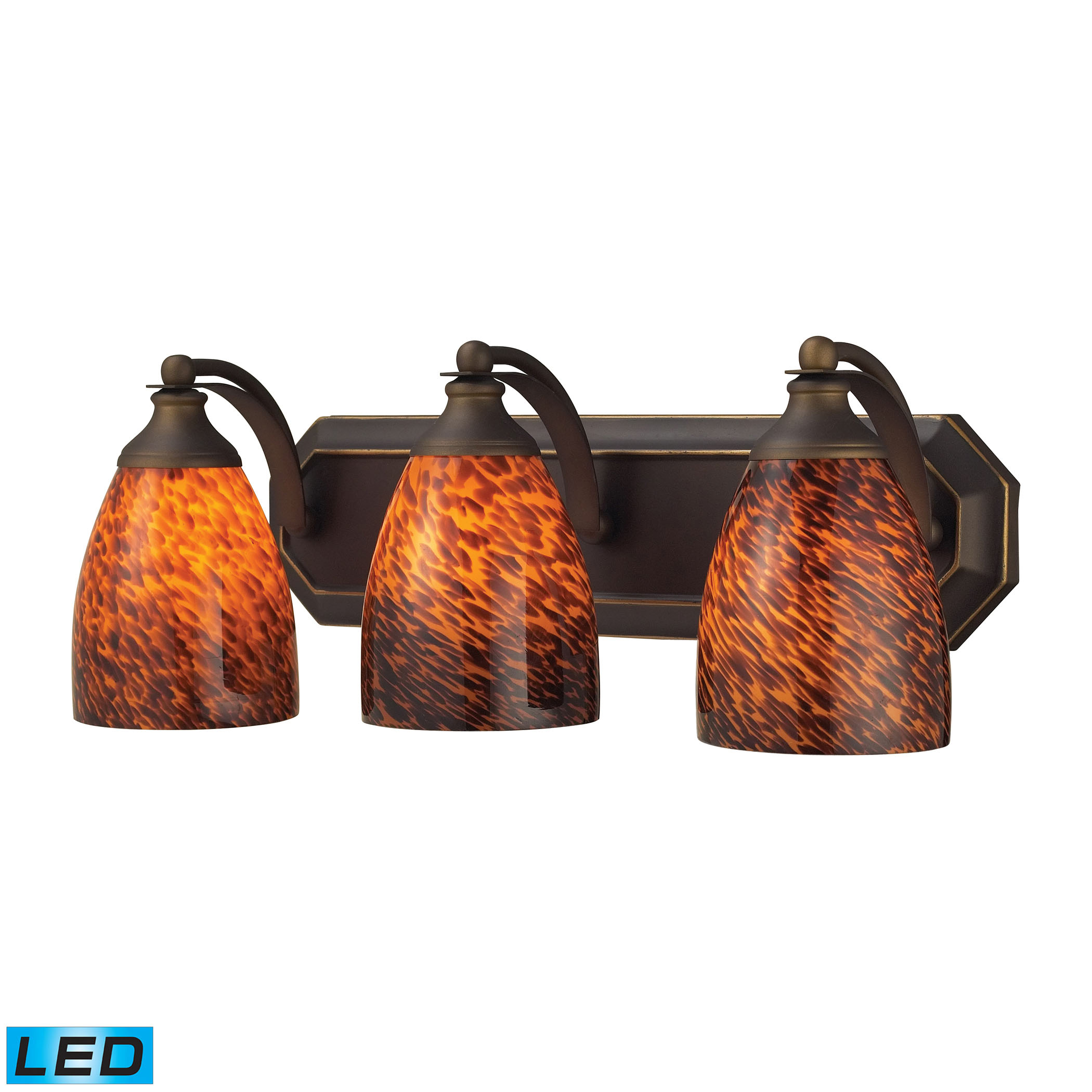 3 Light Vanity in Aged Bronze and Espresso Glass - LED, 800 Lumens (2400 Lumens Total) with Full Scale