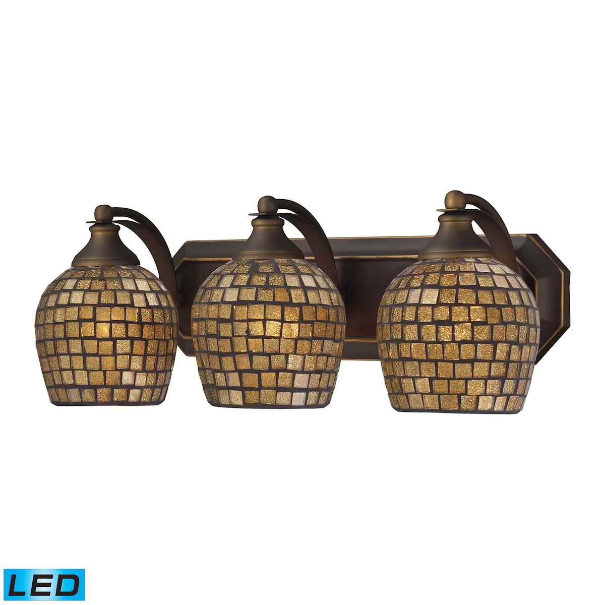 3 Light Vanity in Aged Bronze and Gold Mosaic Glass - LED, 800 Lumens (2400 Lumens Total) with Full Scale
