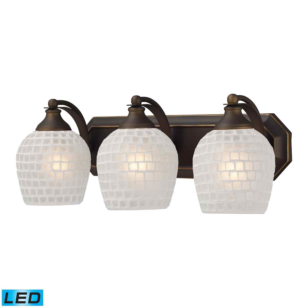 3 Light Vanity in Aged Bronze and White Mosaic Glass - LED, 800 Lumens (2400 Lumens Total) with Full Scale