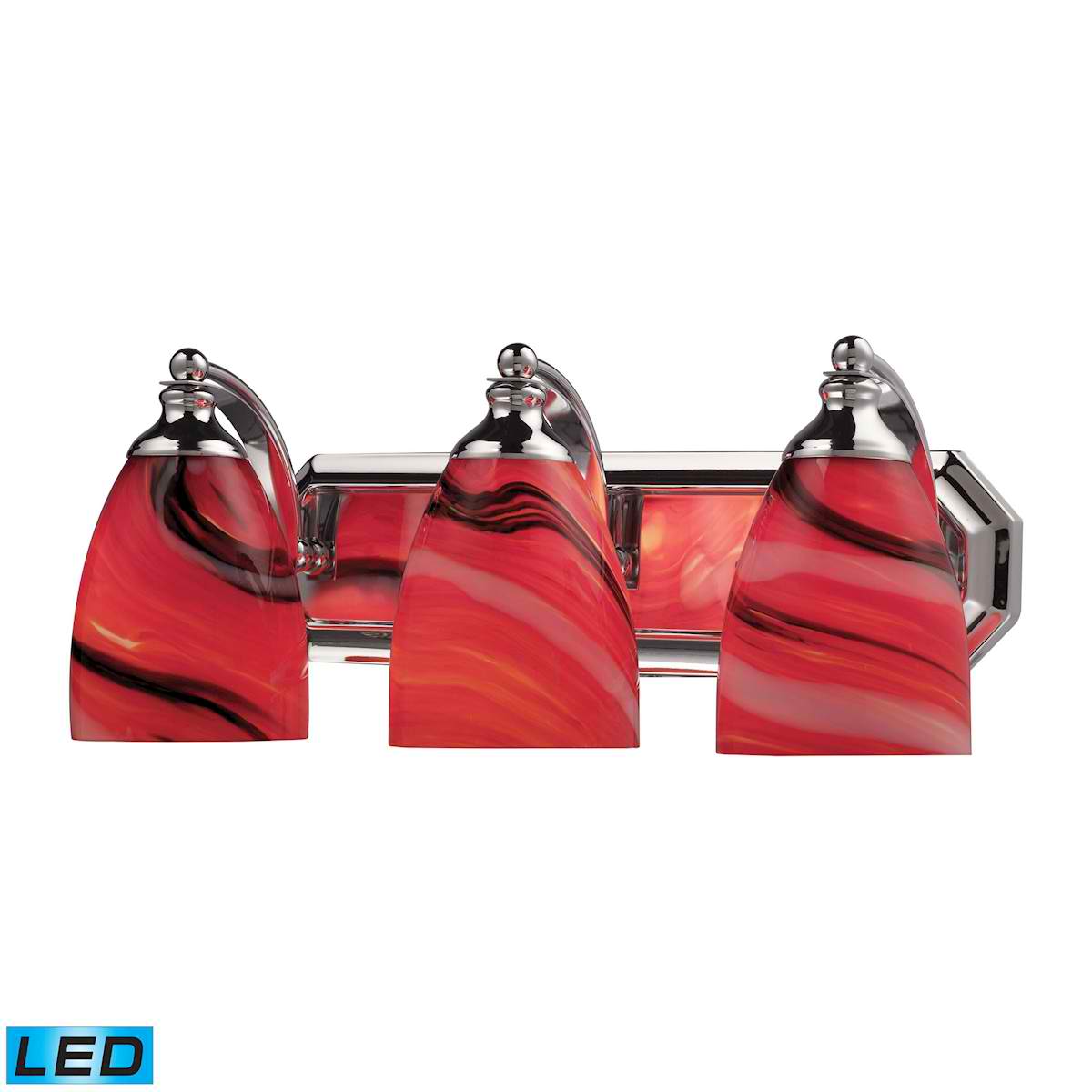 3 Light Vanity in Polished Chrome and Candy Glass - LED, 800 Lumens (2400 Lumens Total) with Full Scale