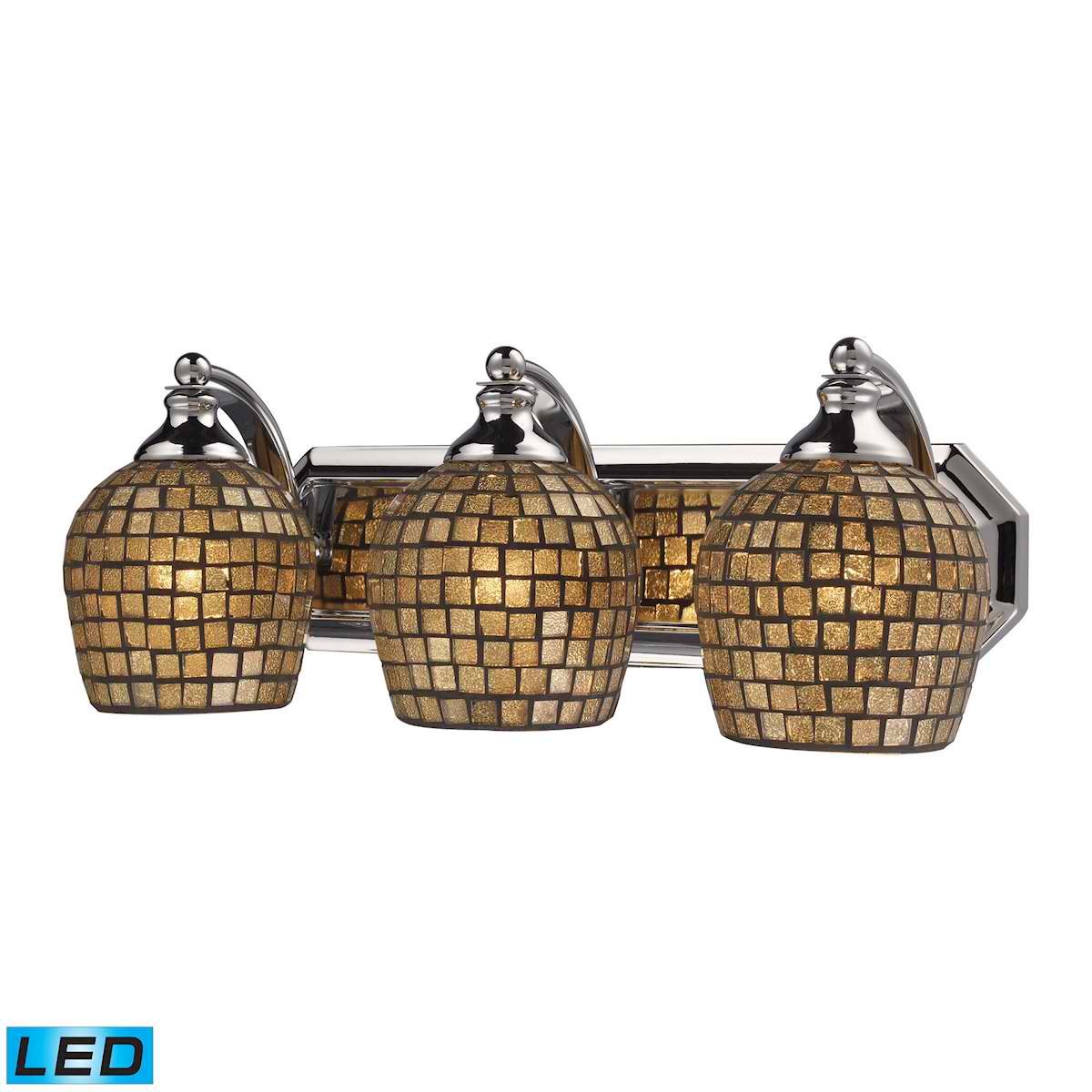 3 Light Vanity in Polished Chrome and Gold Mosaic Glass - LED, 800 Lumens (2400 Lumens Total) with Full Scale