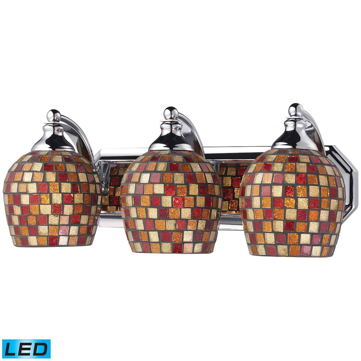 3 Light Vanity in Polished Chrome and Multi Mosaic Glass - LED, 800 Lumens (2400 Lumens Total) With Full Scale