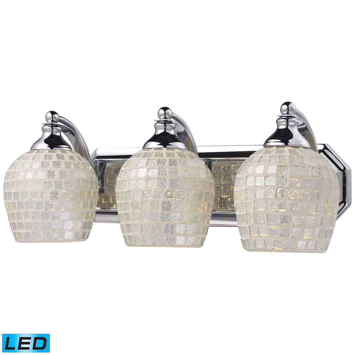 3 Light Vanity in Polished Chrome and Silver Mosaic Glass - LED, 800 Lumens (2400 Lumens Total) With Full Scale