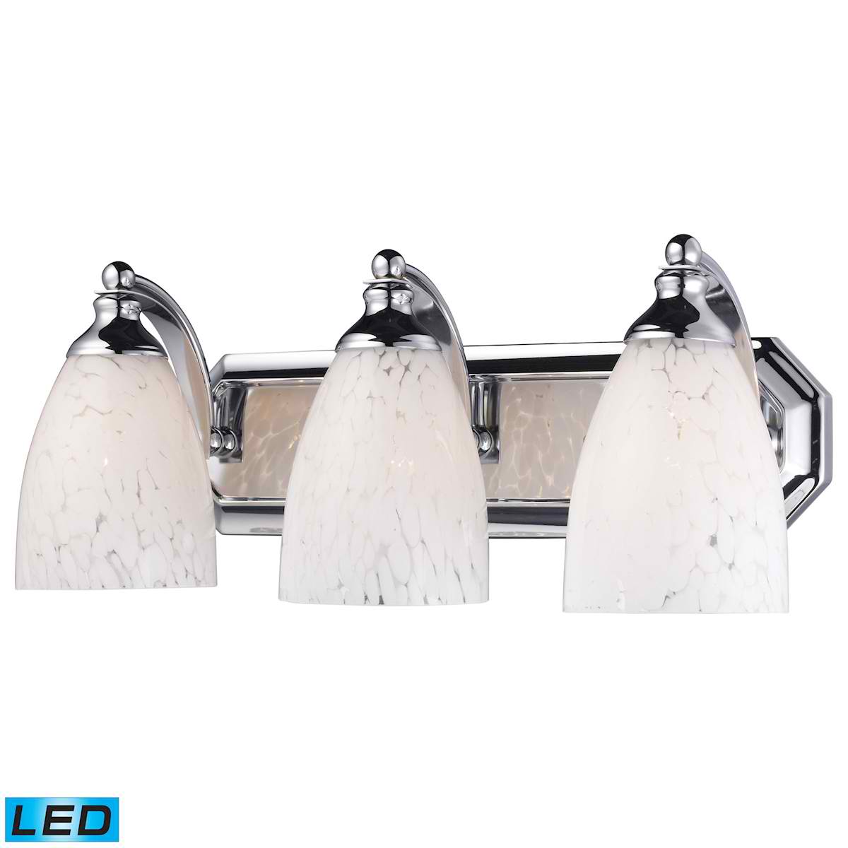 3 Light Vanity in Polished Chrome and Snow White Glass - LED, 800 Lumens (2400 Lumens Total) with Full Scale