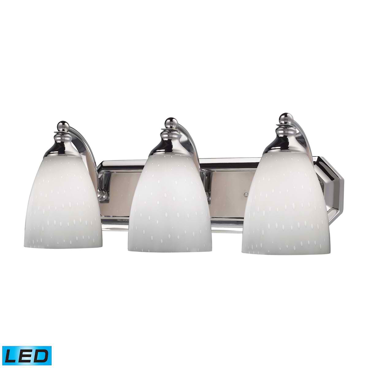 3 Light Vanity in Polished Chrome and Simply White Glass - LED, 800 Lumens (2400 Lumens Total) With Full Scale