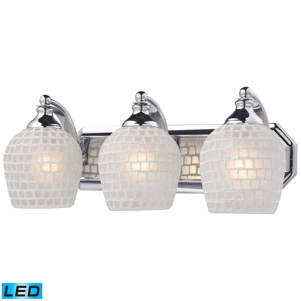 3 Light Vanity in Polished Chrome and White Mosaic Glass - LED, 800 Lumens (2400 Lumens Total) With Full Scale