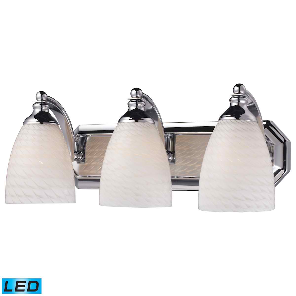 3 Light Vanity in Polished Chrome and White Swirl Glass - LED, 800 Lumens (2400 Lumens Total) with Full Scale