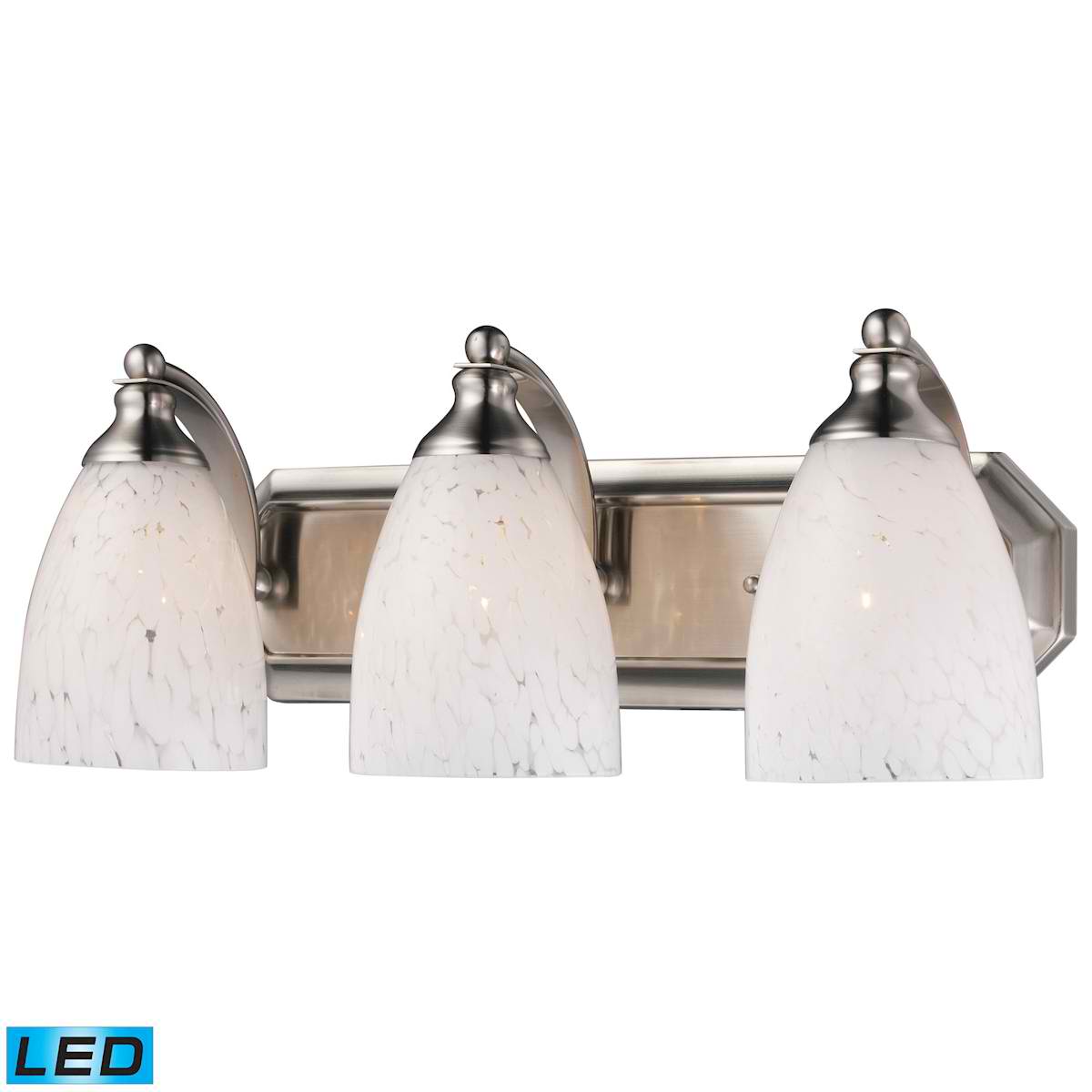 3 Light Vanity in Satin Nickel and Snow White Glass - LED, 800 Lumens (2400 Lumens Total) with Full Scale