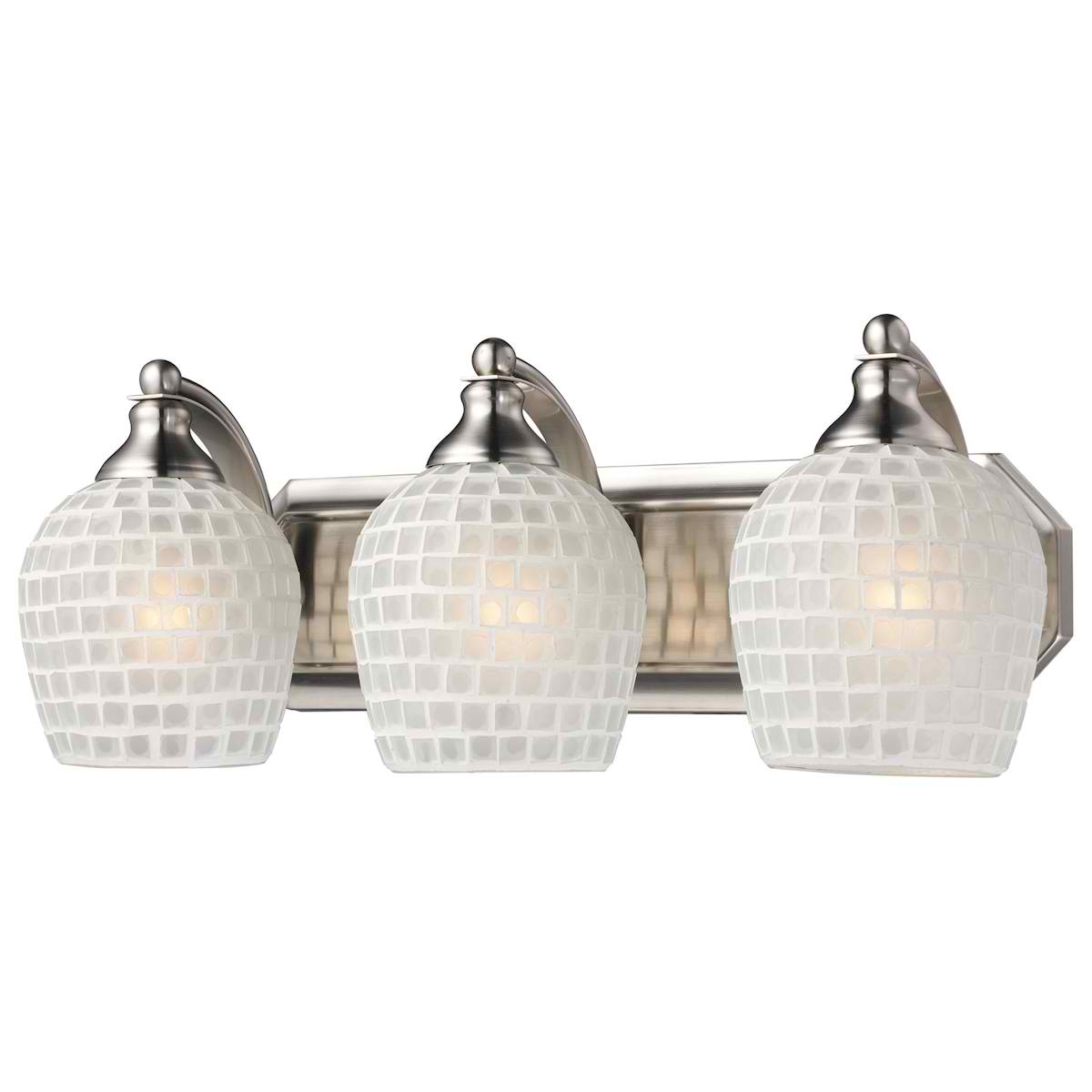 Vanity 3 Light in Satin Nickel with White Glass