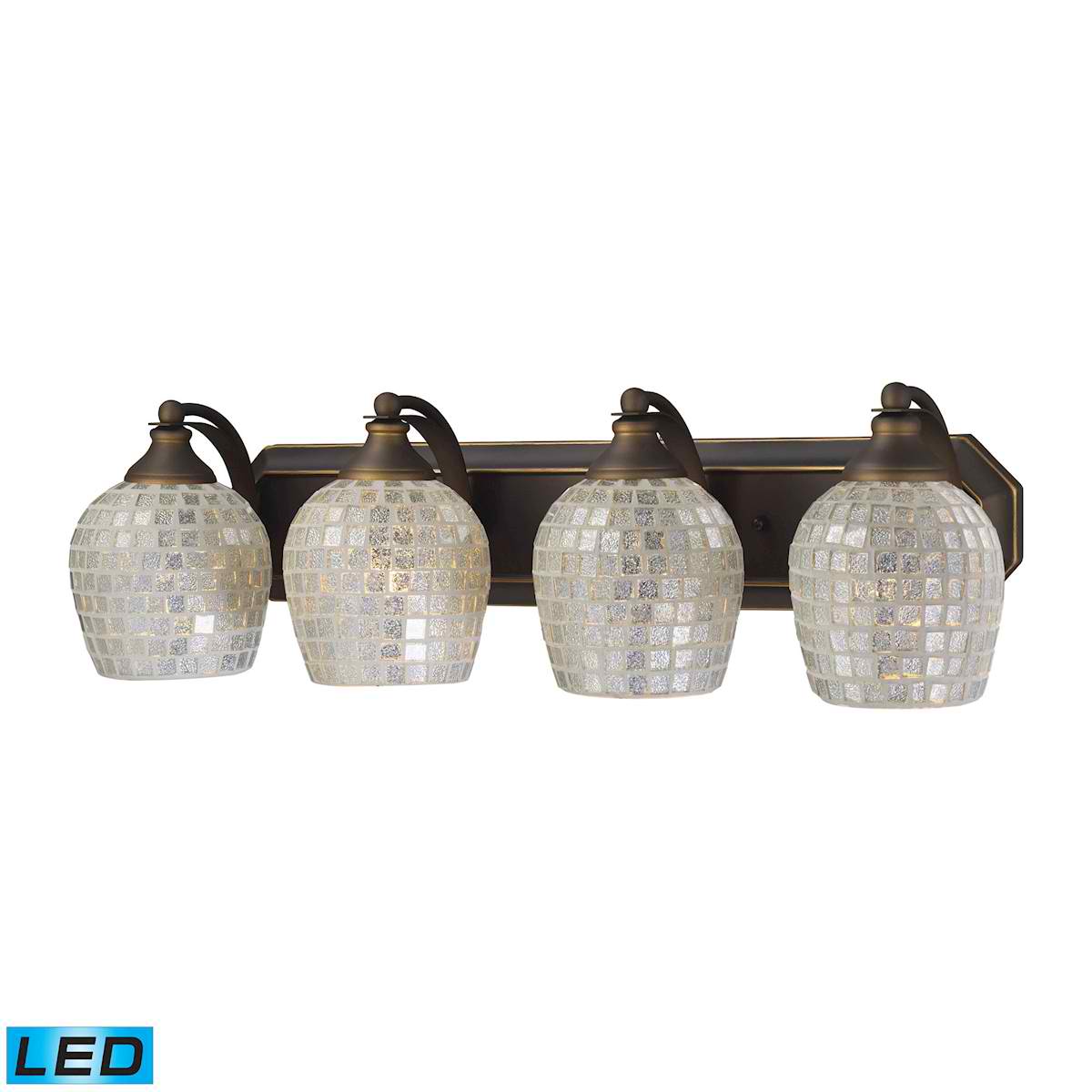 4 Light Vanity in Aged Bronze and Silver Mosaic Glass - LED, 800 Lumens (3200 Lumens Total) with Full Scale