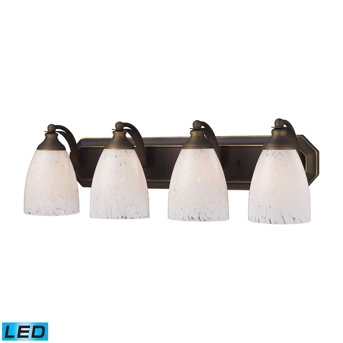 4 Light Vanity in Aged Bronze and Snow White Glass - LED, 800 Lumens (3200 Lumens Total) with Full Scale