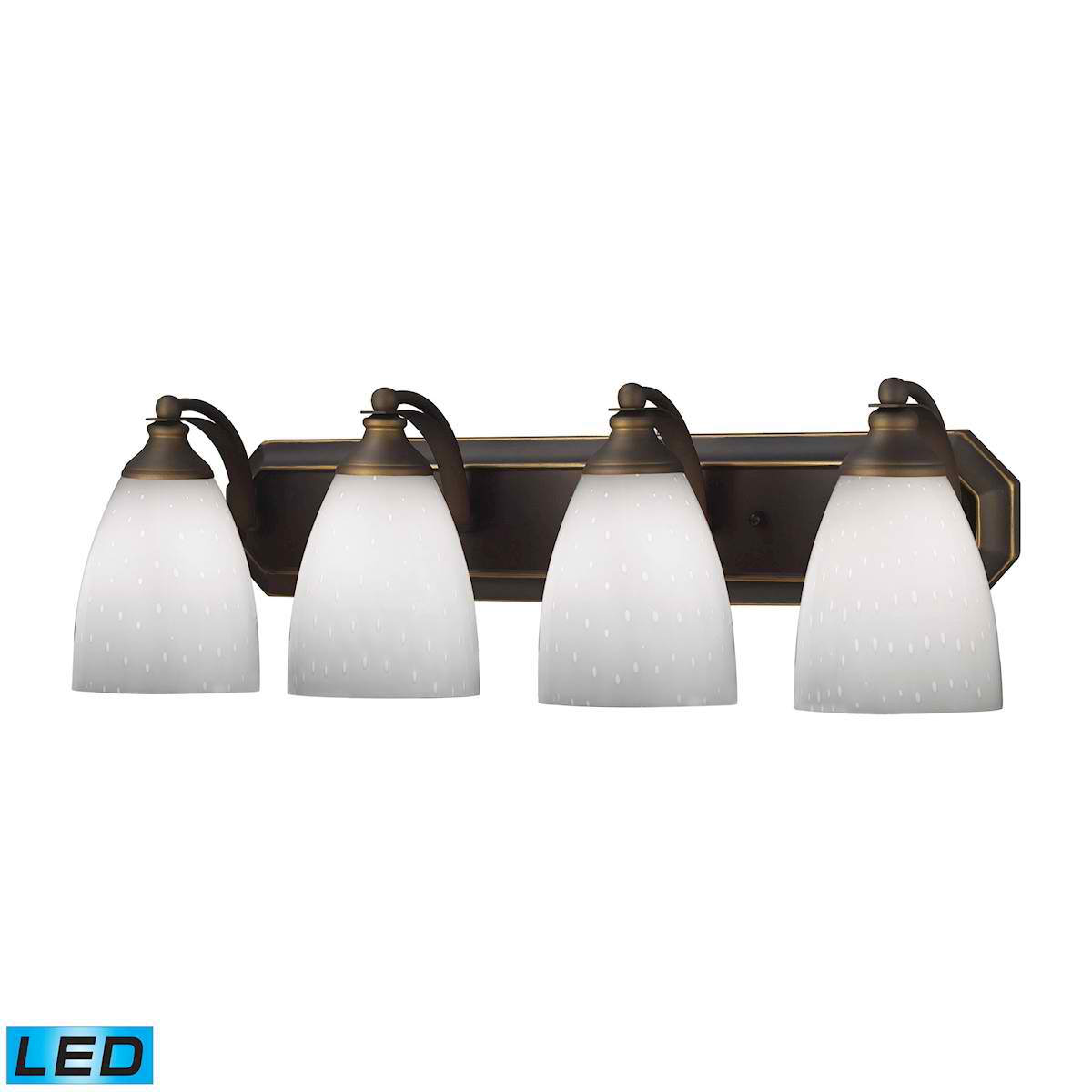 4 Light Vanity in Aged Bronze and Simply White Glass - LED, 800 Lumens (3200 Lumens Total) with Full Scale