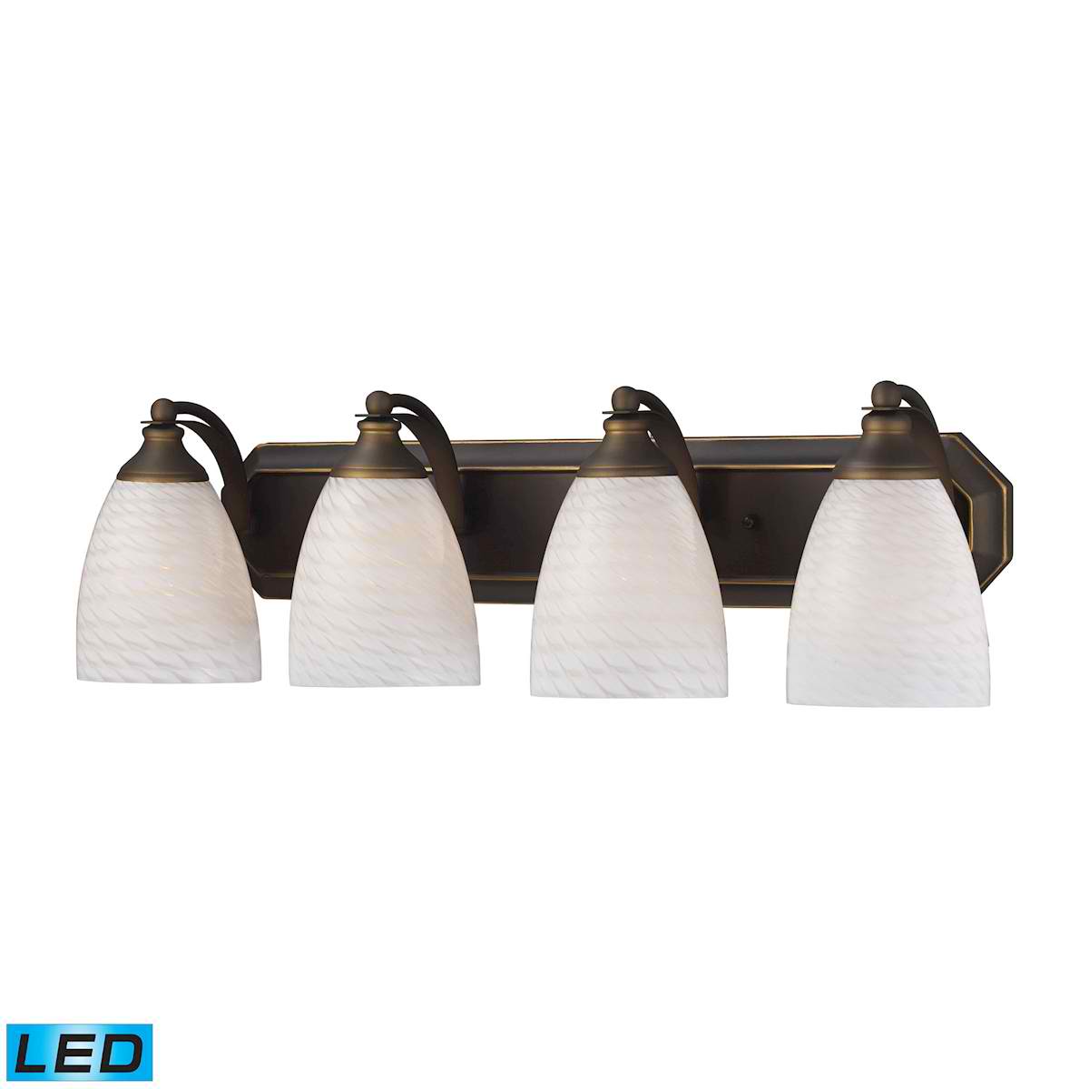 4 Light Vanity in Aged Bronze and White Swirl Glass - LED, 800 Lumens (3200 Lumens Total) with Full Scale
