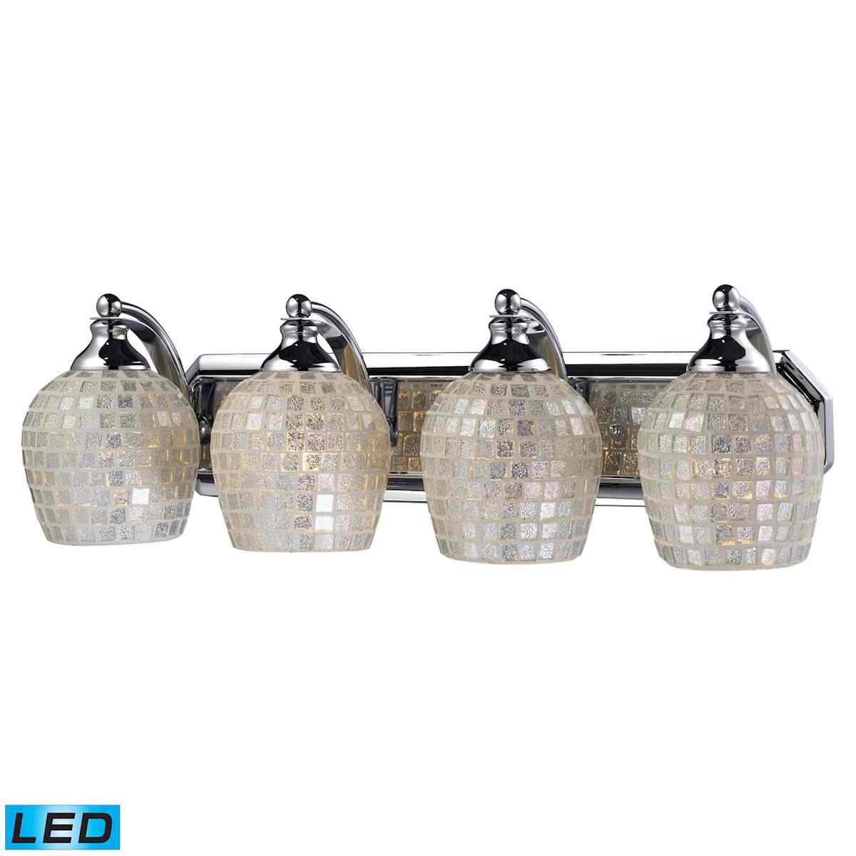 4 Light Vanity in Polished Chrome and Silver Mosaic Glass - LED, 800 Lumens (3200 Lumens Total) With Full Scale