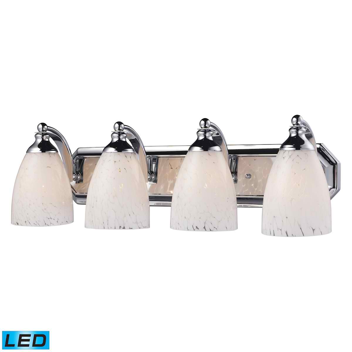 4 Light Vanity in Polished Chrome and Snow White Glass - LED, 800 Lumens (3200 Lumens Total) with Full Scale