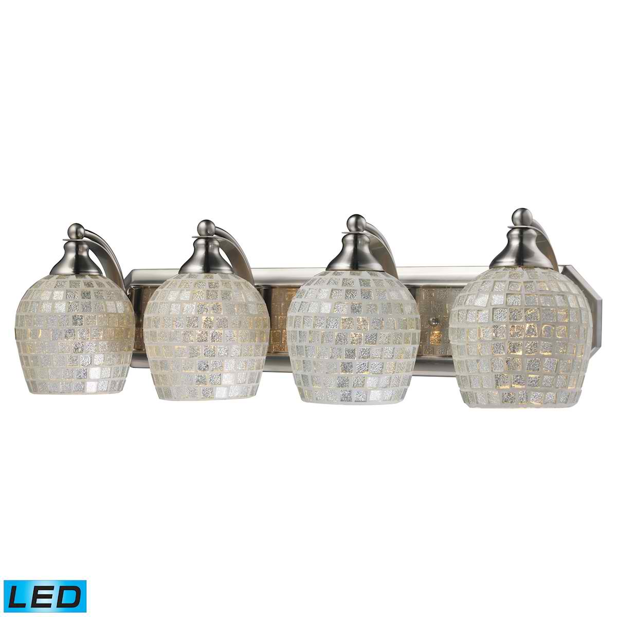 4 Light Vanity in Satin Nickel and Silver Mosaic Glass - LED, 800 Lumens (3200 Lumens Total) with Full Scale