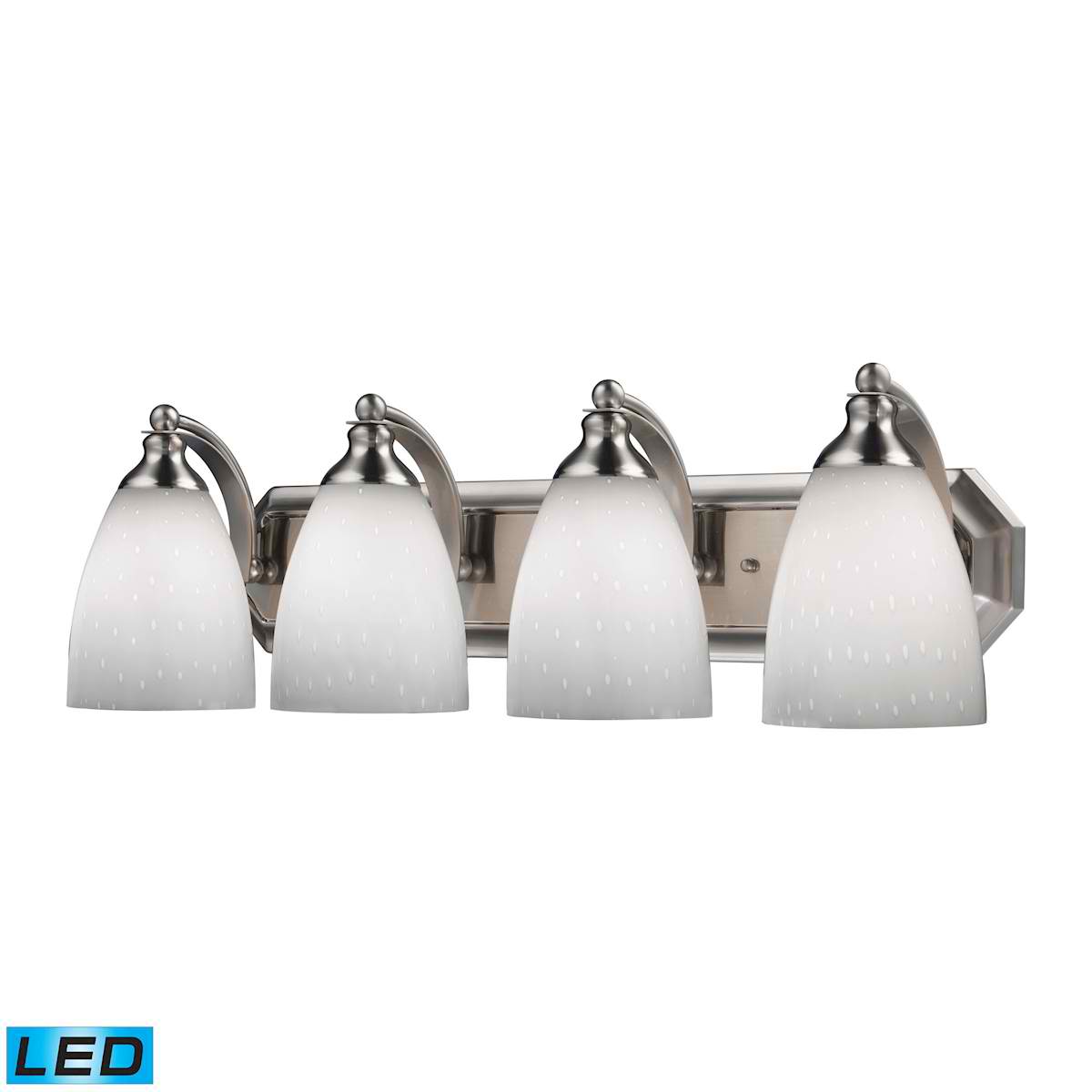 4 Light Vanity in Satin Nickel and Simply White Glass - LED, 800 Lumens (3200 Lumens Total) with Full Scale
