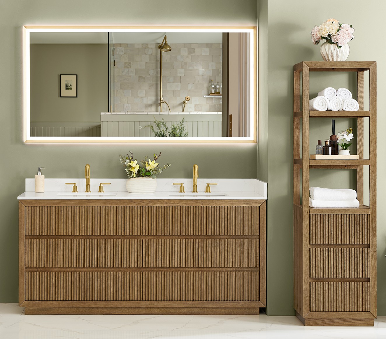 Issac Edwards Collection 72" Double Bathroom Vanity in Weathered Brown with Grain White Stone Countertop, Mirror Option and Linen Cabinet Option
