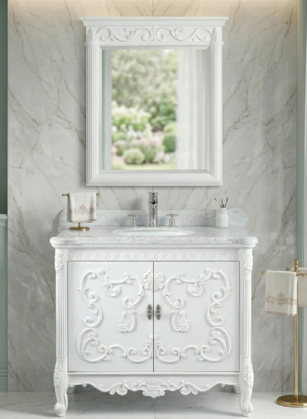 40" Adelina Collection Bathroom Vanity with Italian Carrara Marble, with Backsplash Option and Mirror Option