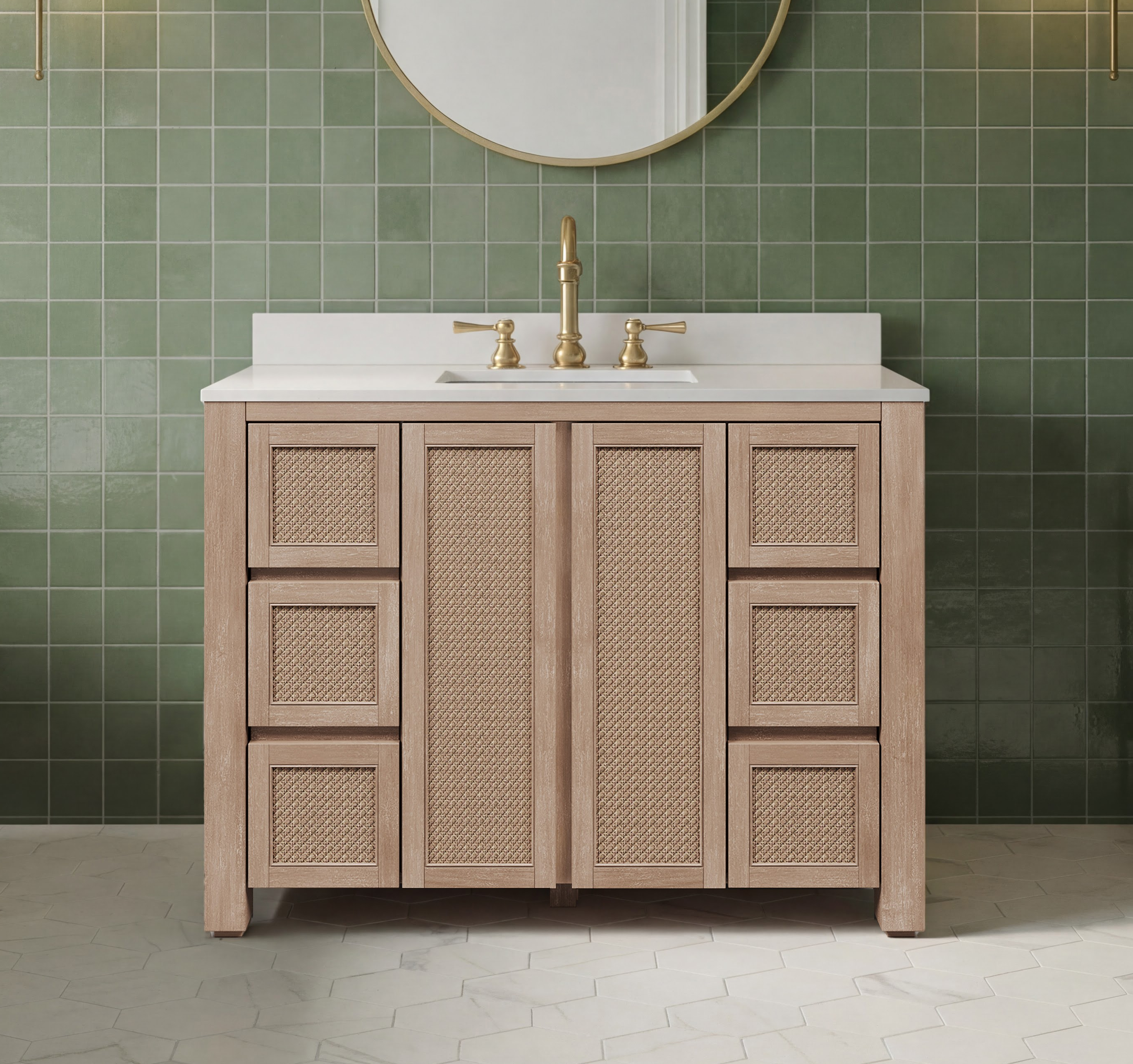 48" Single Sink Free Standing Toffee Latte Bath Vanity with White Marble Top Assembled