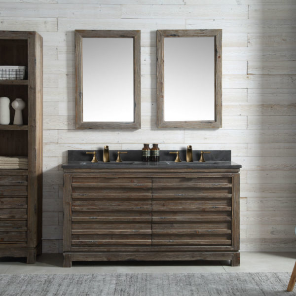 60 inch Distressed Wood Double Bathroom Vanity Stone Countertop