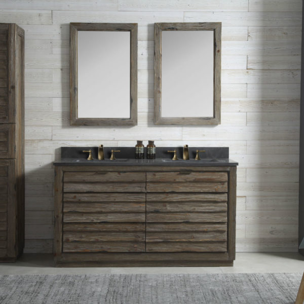 60 inch Rustic Finish Double Bathroom Vanity Moon Stone Granite Top
