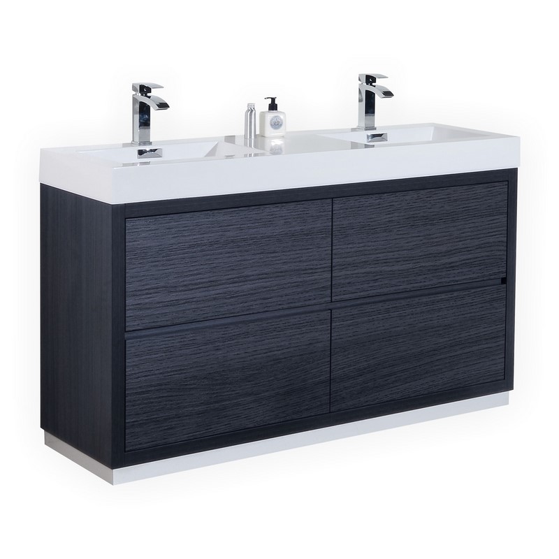 Modern Lux 60" Double Sink Gray Oak Free Standing Modern Bathroom Vanity