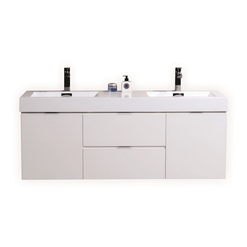 Modern Lux 60" Double Sink High Gloss White Wall Mount Modern Bathroom Vanity