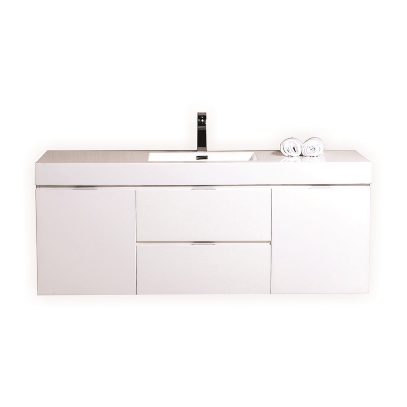 Modern Lux 60" Single Sink High Gloss White Wall Mount Modern Bathroom Vanity