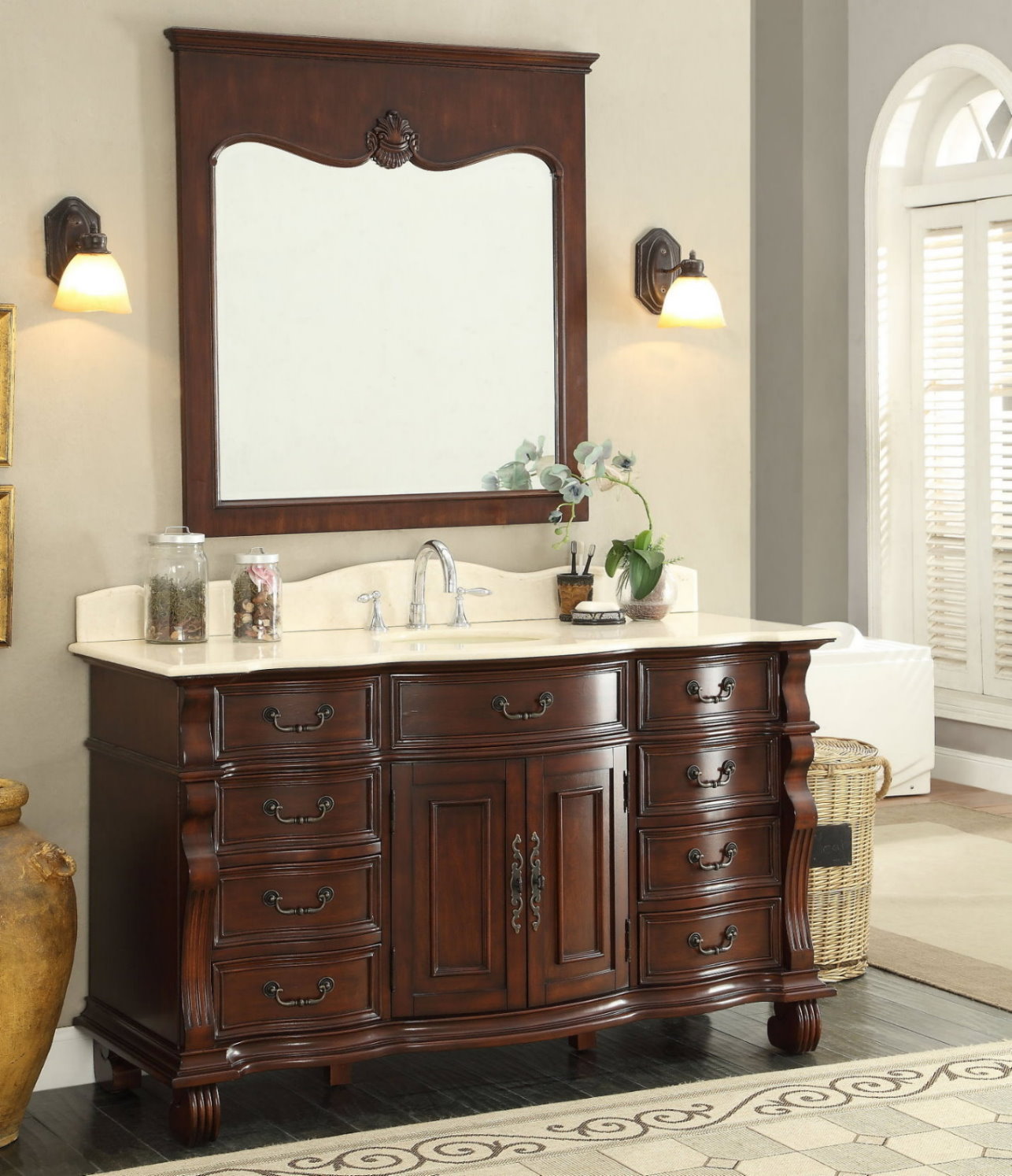 Adelina 60 inch Antique Style Bathroom with 3 Top Options
