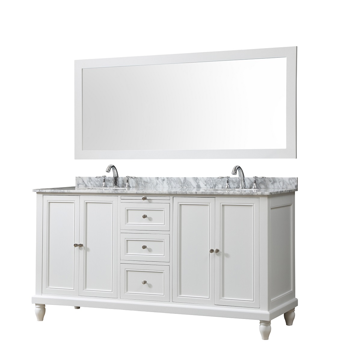 70" Pearl White Double Vanity with White Carrara Marble Top 