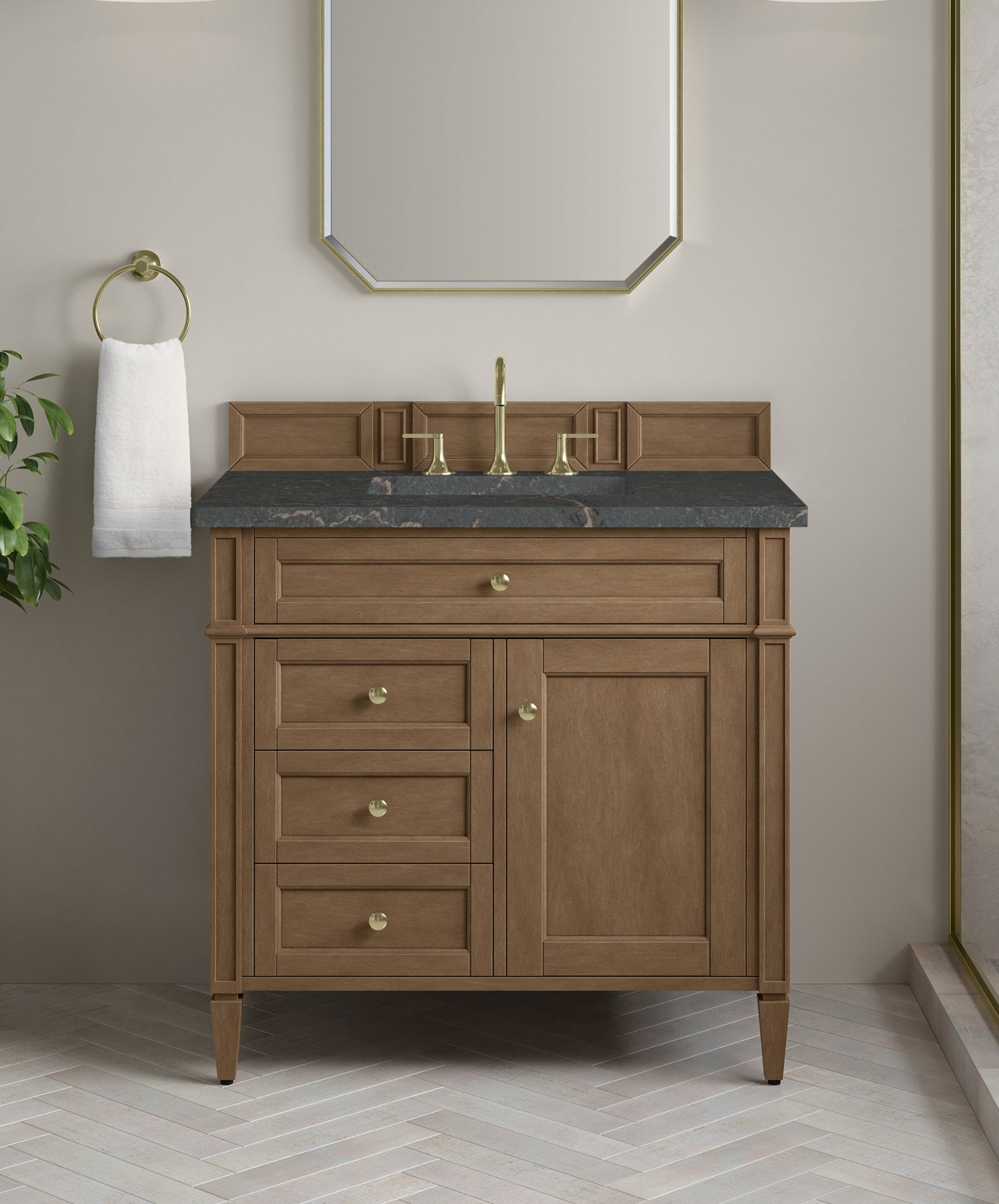 James Martin 36" Single Vanity Cabinet, Pecan with Countertop Options