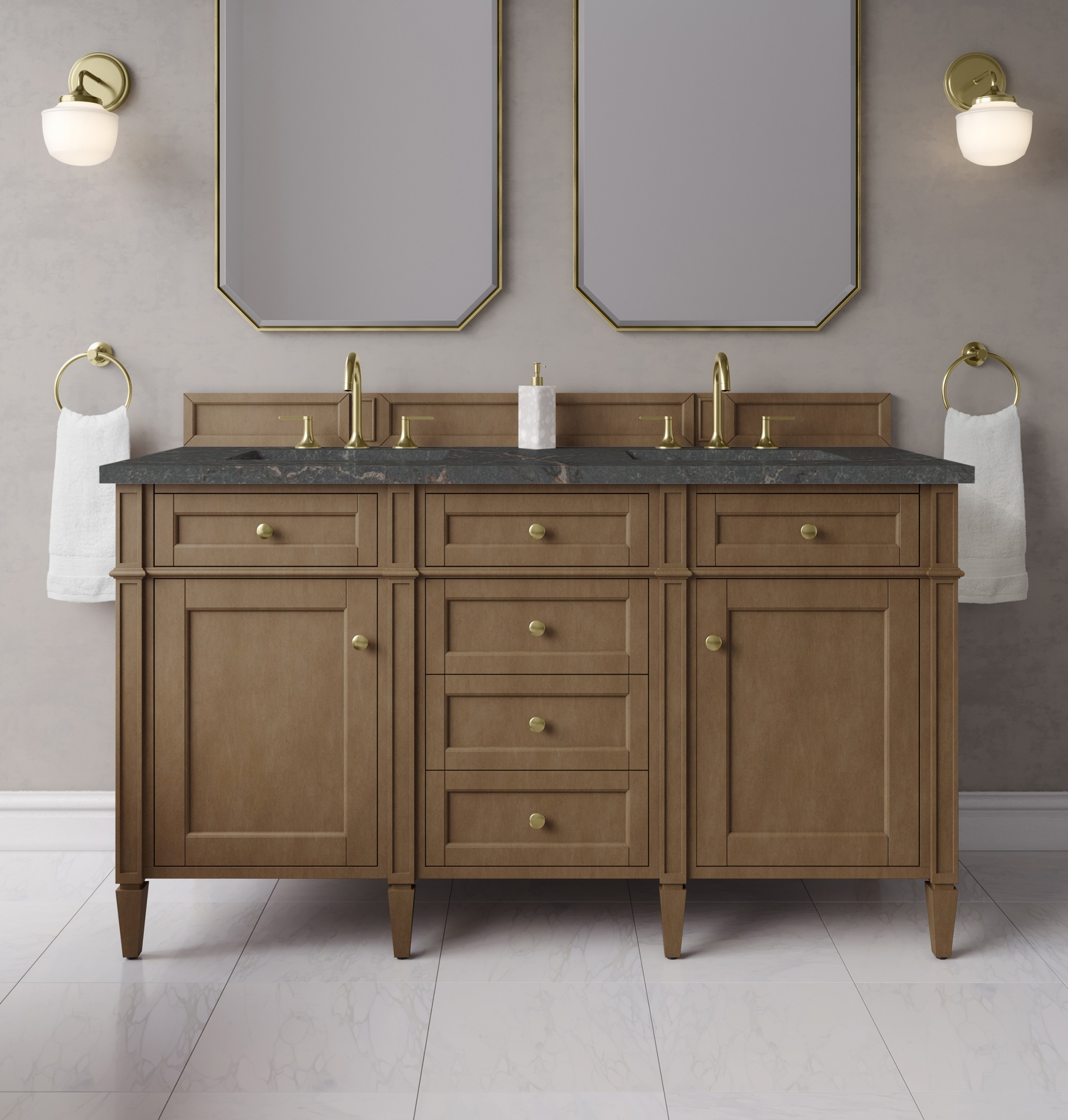 James Martin 60" Double Vanity Cabinet, Pecan with Countertop Options
