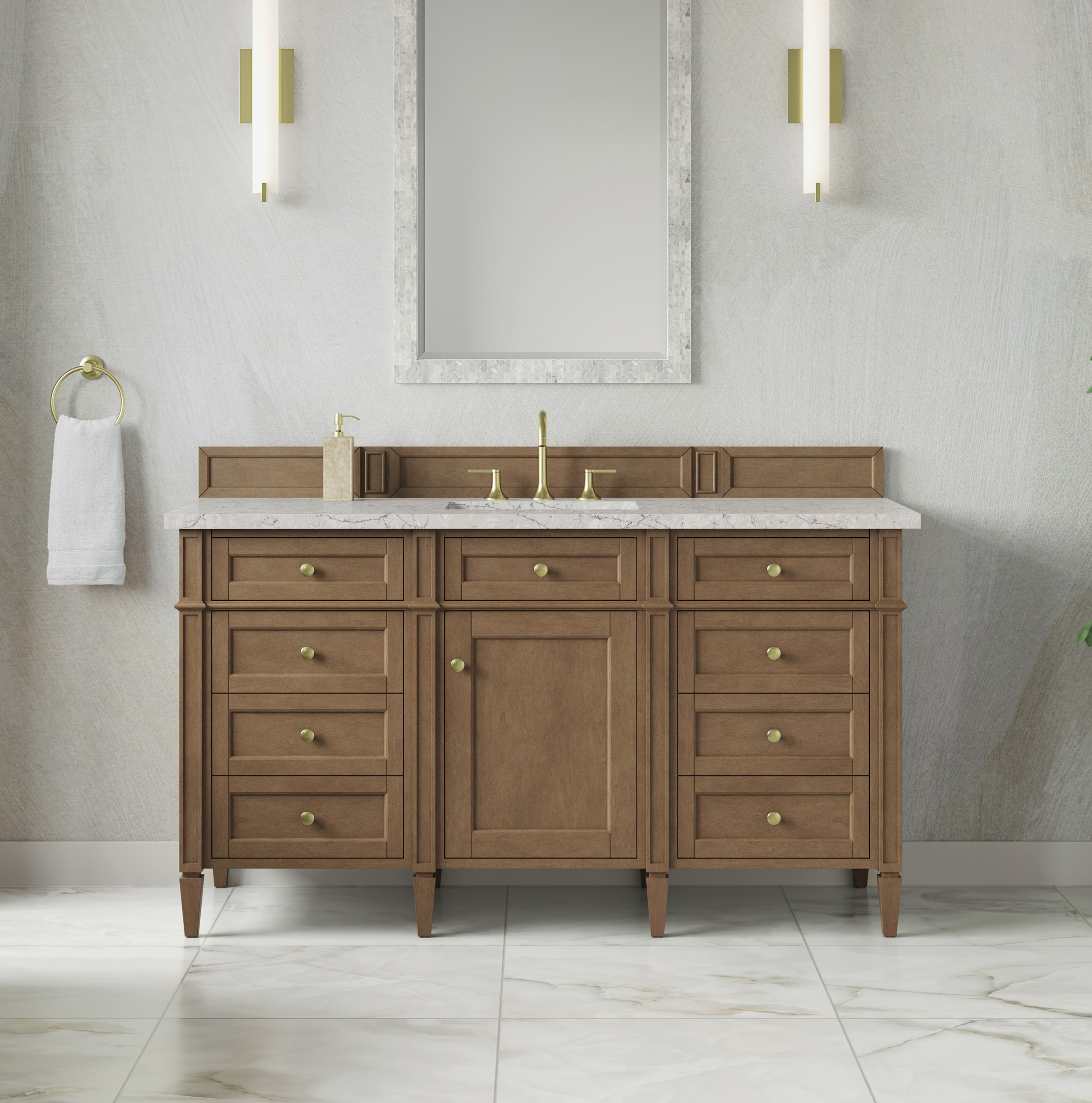James Martin 60" Single Vanity Cabinet, Pecan with Countertop Options