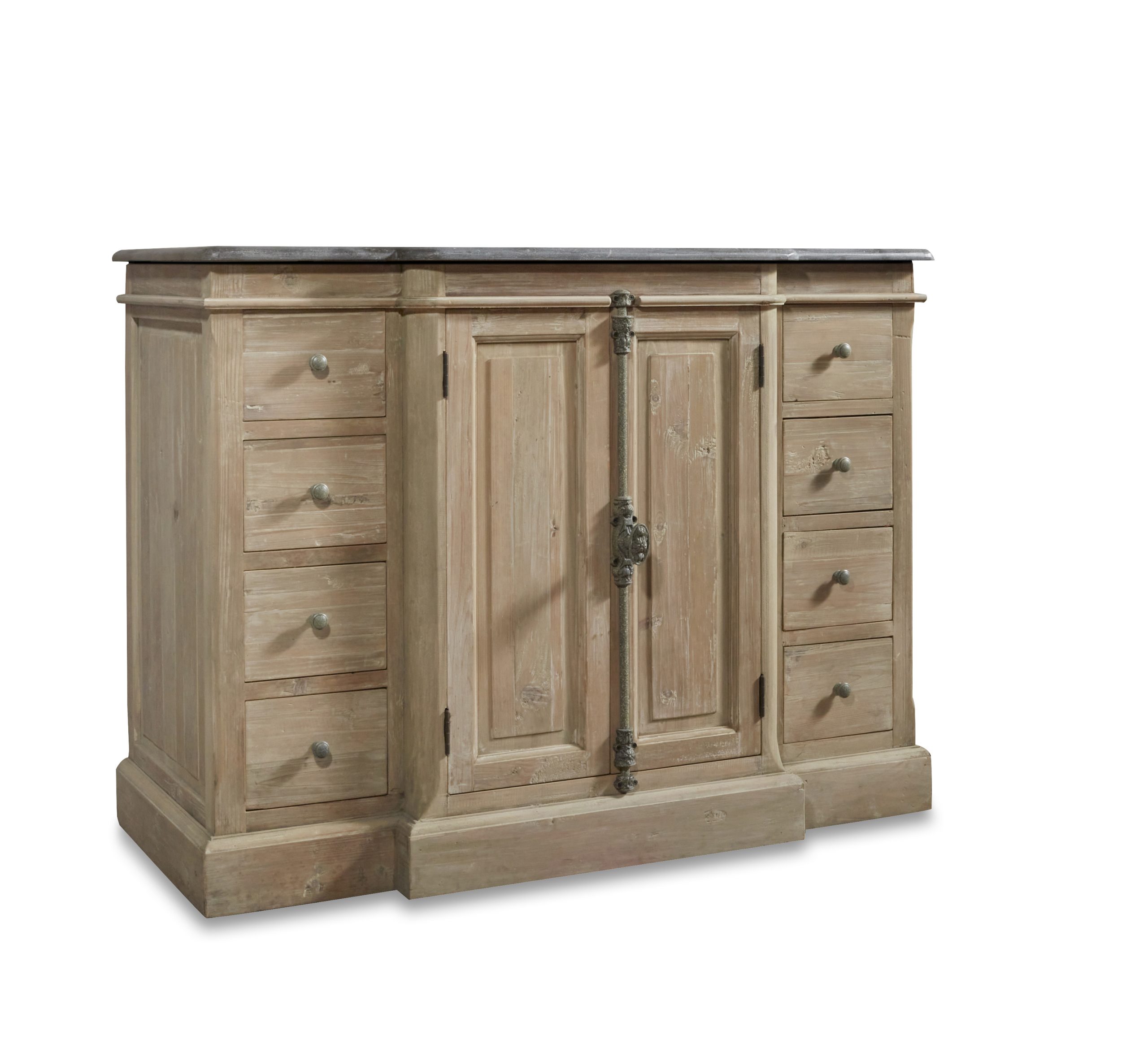 48" Reclaimed Pine Single Vanity with Blue Stone Top Wash Finish