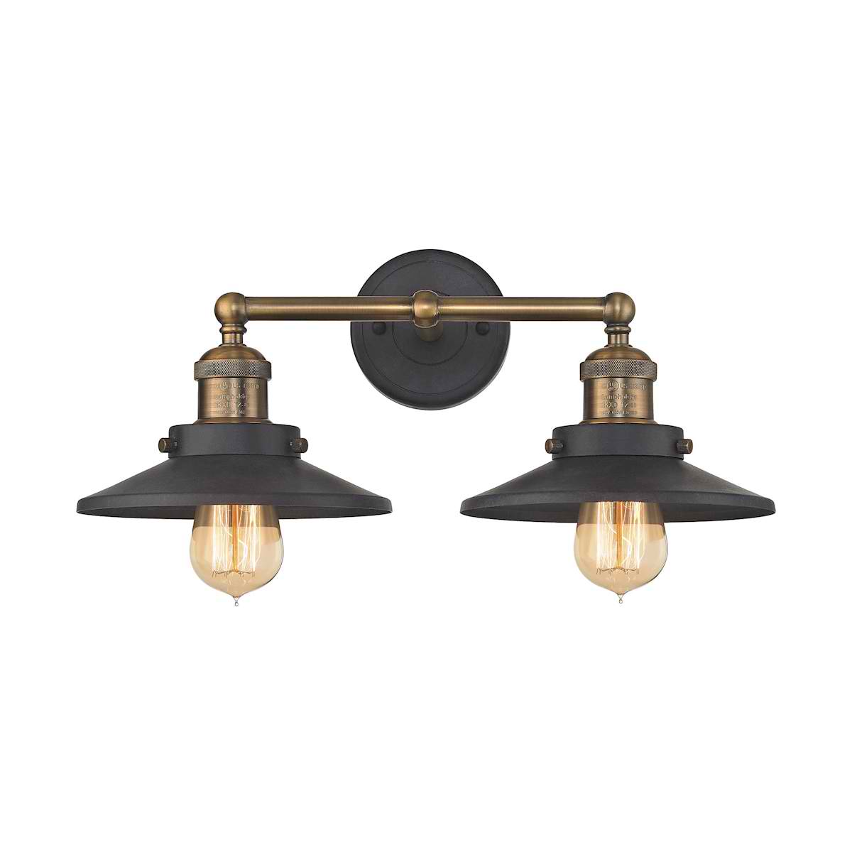 English Pub 2 Light Vanity in Tarnished Graphite and Antique Brass